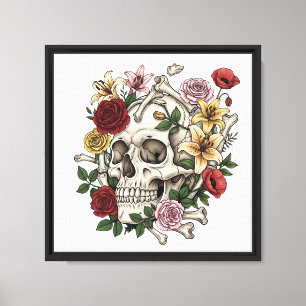 Vintage medizinischer Anatomie-Schädel-Blumen-Moti Leinwanddruck