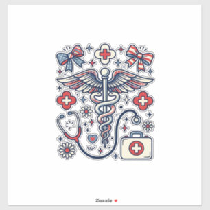 Vintage Medizinischer Caduceus Patriotischer Krank Aufkleber