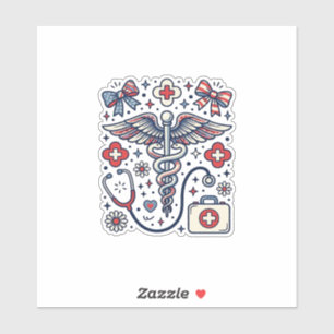 Vintage Medizinischer Caduceus Patriotischer Krank Aufkleber