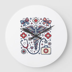 Vintage Medizinischer Caduceus Patriotischer Krank Große Wanduhr