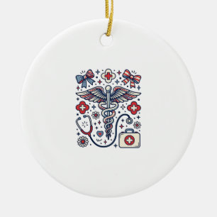 Vintage Medizinischer Caduceus Patriotischer Krank Keramik Ornament