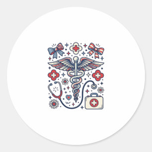 Vintage Medizinischer Caduceus Patriotischer Krank Runder Aufkleber