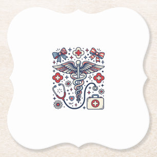 Vintage Medizinischer Caduceus Patriotischer Krank Untersetzer