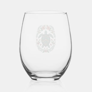 Vintage-Meeres-Schildkröten-Blumen-Vektor-Design_1 Weinglas Ohne Stiel