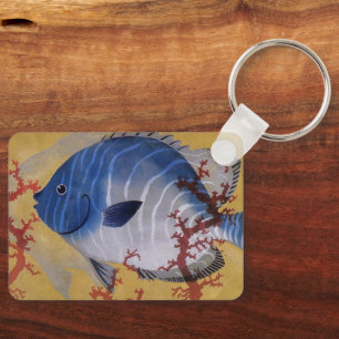 Vintage Meeresleben Tropischer Blauer Fisch Korall Schlüsselanhänger