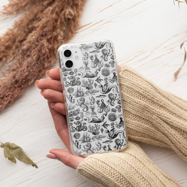 Vintage Meereslebewesen Muster Schwarz-weiß Case-Mate iPhone Hülle (Von Creator hochgeladen)