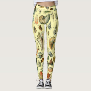 Vintage-Meeresmuschel-Druck Adolphe Millot Küste Leggings