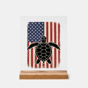 Vintage Meeresschildkröte Amerikanische Flagge Pat Acrylschild