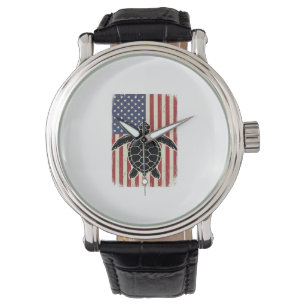 Vintage Meeresschildkröte Amerikanische Flagge Pat Armbanduhr