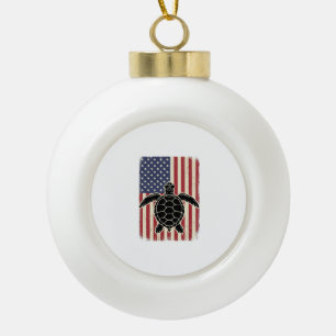 Vintage Meeresschildkröte Amerikanische Flagge Pat Keramik Kugel-Ornament