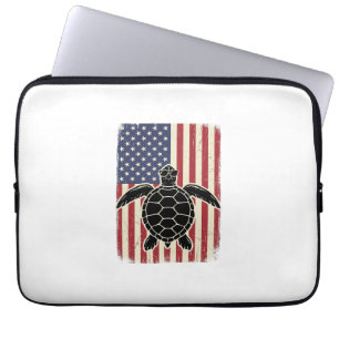 Vintage Meeresschildkröte Amerikanische Flagge Pat Laptopschutzhülle