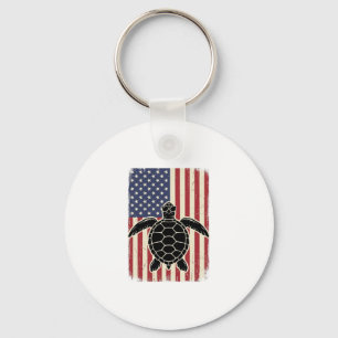 Vintage Meeresschildkröte Amerikanische Flagge Pat Schlüsselanhänger