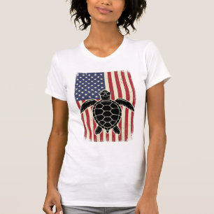 Vintage Meeresschildkröte Amerikanische Flagge Pat T-Shirt