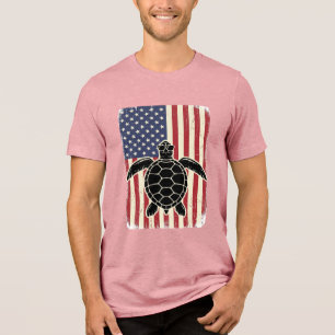 Vintage Meeresschildkröte Amerikanische Flagge Pat Tri-Blend Shirt