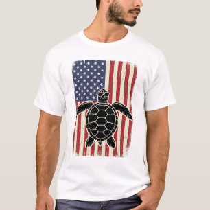 Vintage Meeresschildkröte Amerikanisches Flagge Pa T-Shirt
