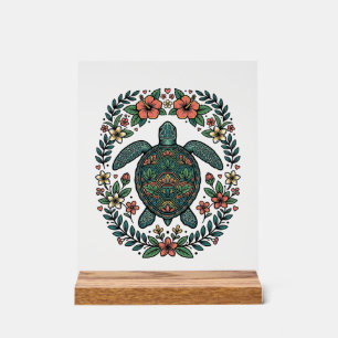 Vintage Meeresschildkröte Floral Vektor Design_1 Acrylschild