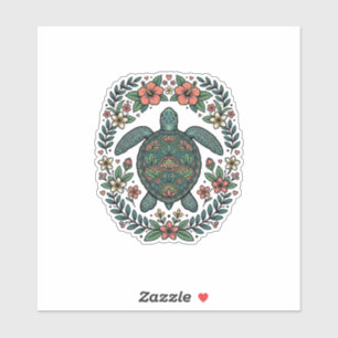 Vintage Meeresschildkröte Floral Vektor Design_1 Aufkleber