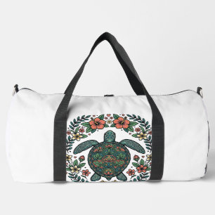 Vintage Meeresschildkröte Floral Vektor Design_1 Duffle Bag