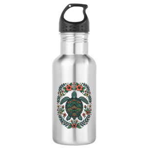 Vintage Meeresschildkröte Floral Vektor Design_1 Edelstahlflasche