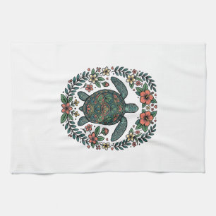 Vintage Meeresschildkröte Floral Vektor Design_1 Geschirrtuch