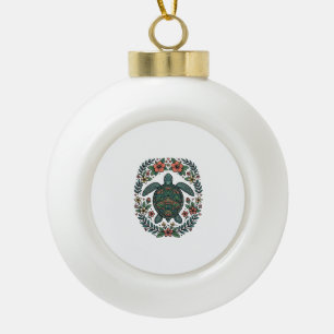 Vintage Meeresschildkröte Floral Vektor Design_1 Keramik Kugel-Ornament