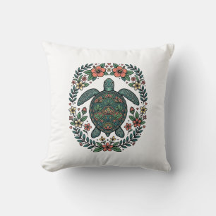 Vintage Meeresschildkröte Floral Vektor Design_1 Kissen