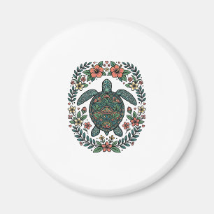 Vintage Meeresschildkröte Floral Vektor Design_1 Magnet