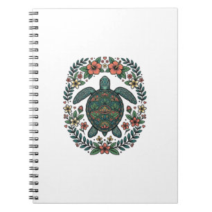 Vintage Meeresschildkröte Floral Vektor Design_1 Notizblock