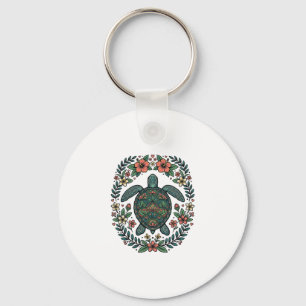 Vintage Meeresschildkröte Floral Vektor Design_1 Schlüsselanhänger