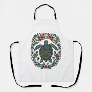 Vintage Meeresschildkröte Floral Vektor Design_1 Schürze