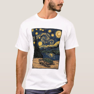 Vintage Meeresschildkröte Sternennacht Gravur Kuns T-Shirt