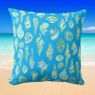 Vintage Meeresschnecken / Blau Grüne Küsten Strand Kissen