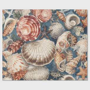 Vintage-Meeresschnecken-Strand-Weihnachten Geschenkpapier