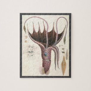 Vintage Meerestiere, Tintenfisch mit Regenschirm Puzzle
