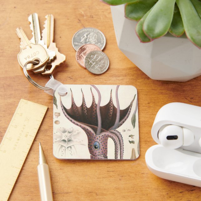 Vintage Meerestiere, Tintenfisch mit Regenschirm Schlüsselanhänger (Schreibtisch)