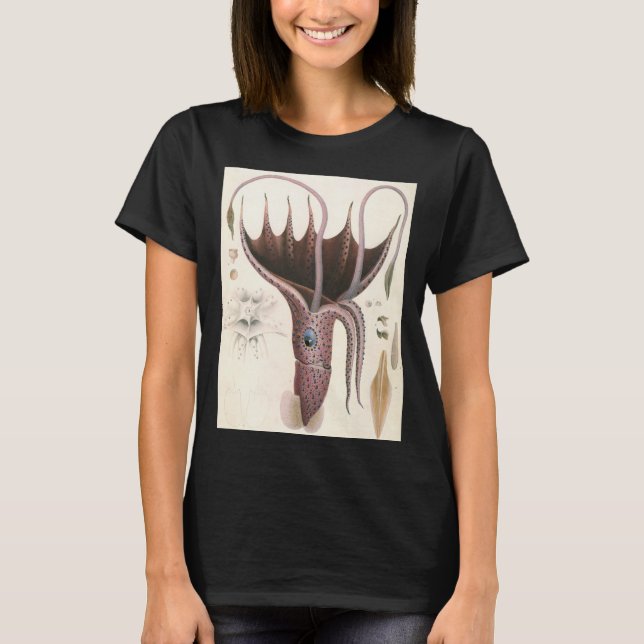 Vintage Meerestiere, Tintenfisch mit Regenschirm T-Shirt (Vorderseite)