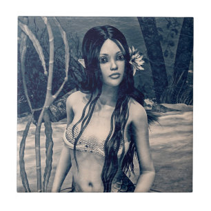 Vintage Meerjungfrau Altes Foto Fantasy-Kunst Fliese