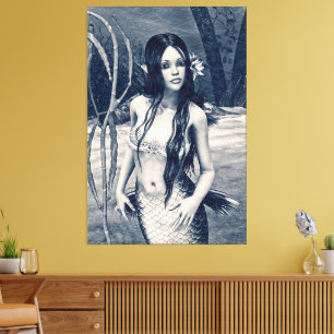 Vintage Meerjungfrau Altes Foto Fantasy-Kunst Leinwanddruck