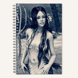 Vintage Meerjungfrau Altes Foto Fantasy-Kunst Notizbuch