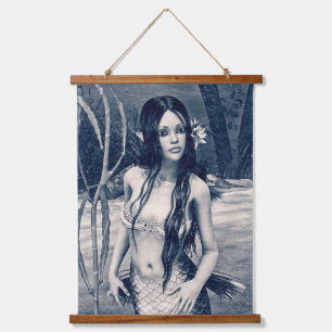 Vintage Meerjungfrau Altes Foto Fantasy-Kunst Wandteppich Mit Holzrahmen