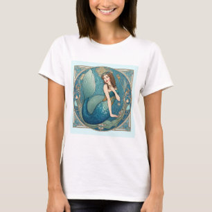 Vintage Meerjungfrau Art Nouveau Retro Deco Türkis T-Shirt