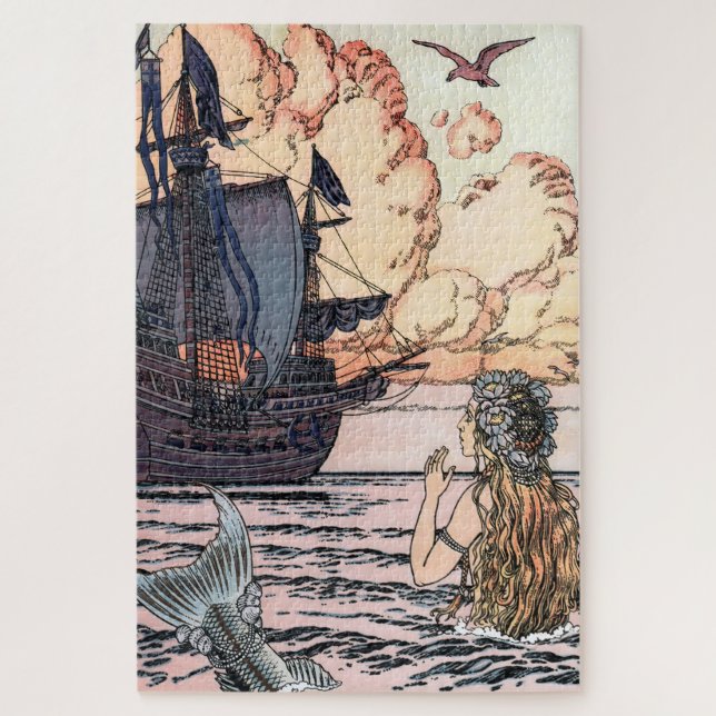 Vintage Meerjungfrau beim Seeschiff Puzzle (Vertikal)