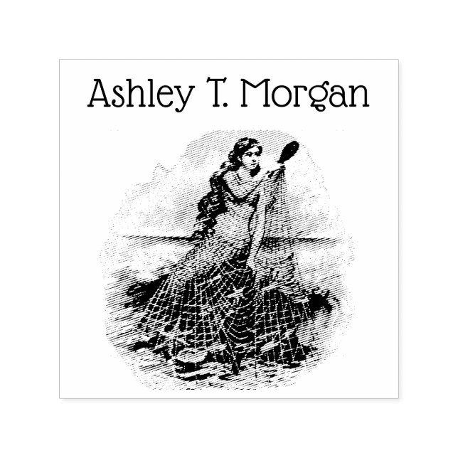 Vintage Meerjungfrau gefangen im Netz, Starfish Mu Permastempel (Design)