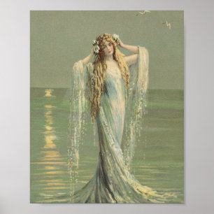 Vintage Meerjungfrau Meer Nymphe Poster Wandkunst