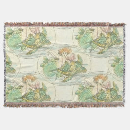 Vintage Meerjungfrau mit Meeresschildkröte-Nautikm Decke