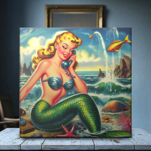 Vintage Meerjungfrau Pin Up Fliese