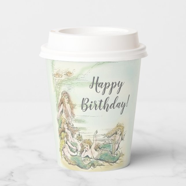 Vintage Meerjungfrau unter dem Meer Happy Birthday Pappbecher (Rückseite)