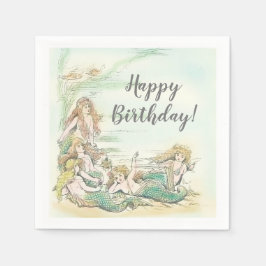 Vintage Meerjungfrau unter dem Meer Happy Birthday Serviette