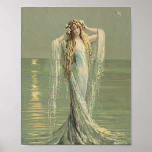 Vintage Meerjungfrau Wasser Maiden Sea Maiden Merm Poster