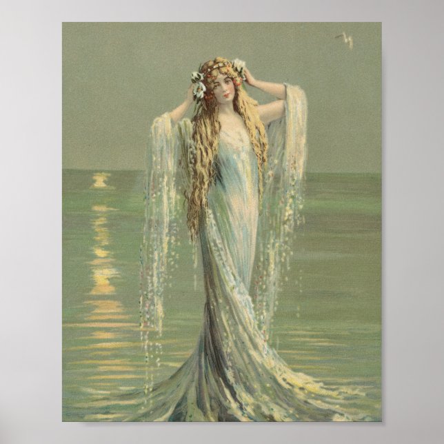 Vintage Meerjungfrau Wasser Maiden Sea Maiden Merm Poster (Vorne)
